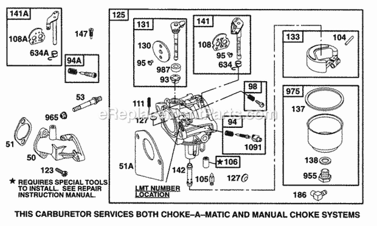Carburetor Assy Diagram and Parts List for 28C702-0015-01  Briggs and Stratton Engine